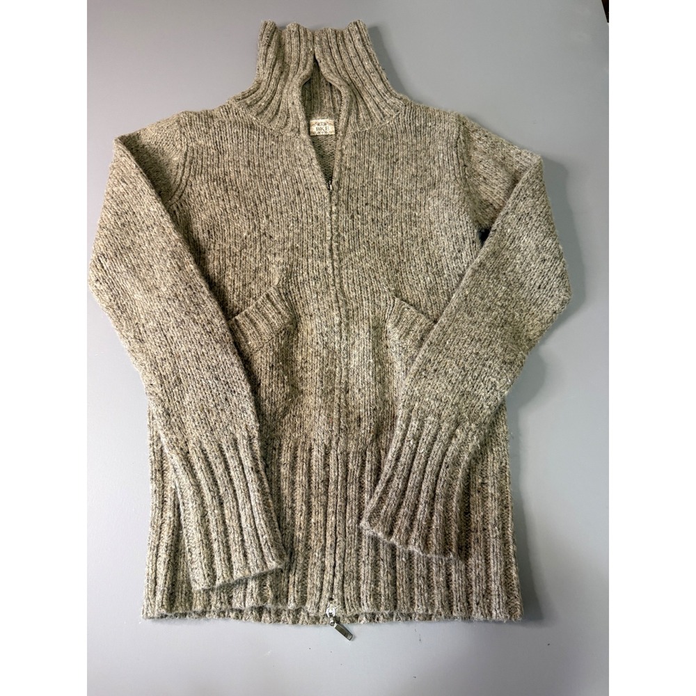 BKE Mens Full Zip Chunky Knit Wool Blend Cardigan Sweater Tan Marl SA002 Medium